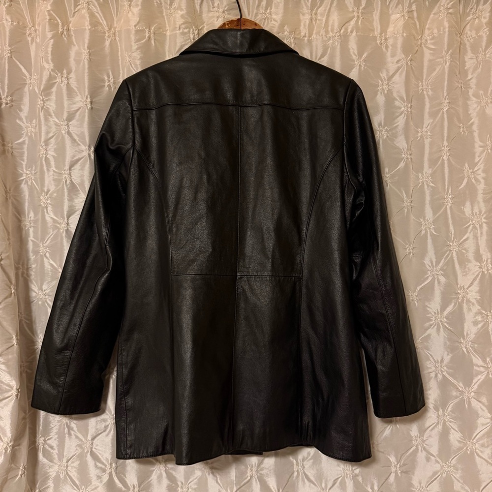 Wilsons Leather Black Classic Button-Front Blazer Jacket 90s Y2K Coat - Picture 3 of 10